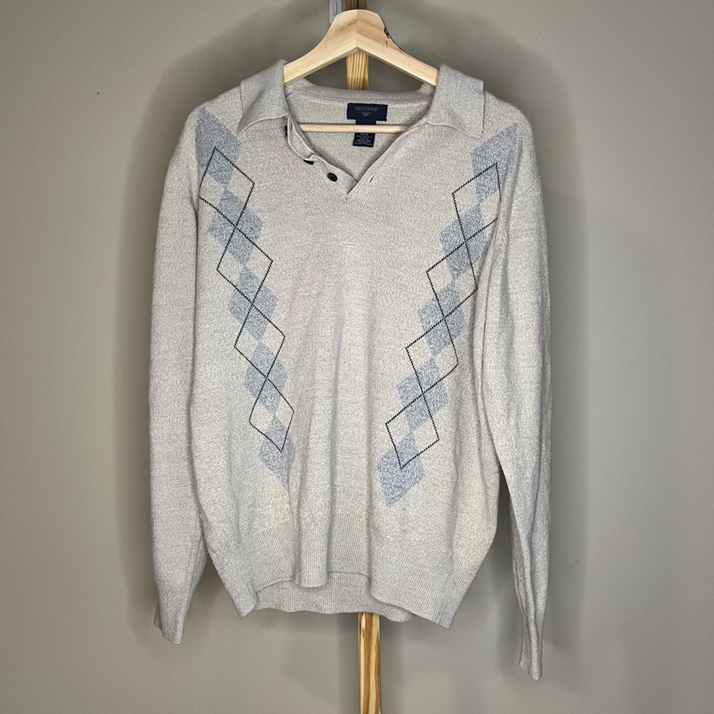 Dockers Men's Gray Argyle Sweater